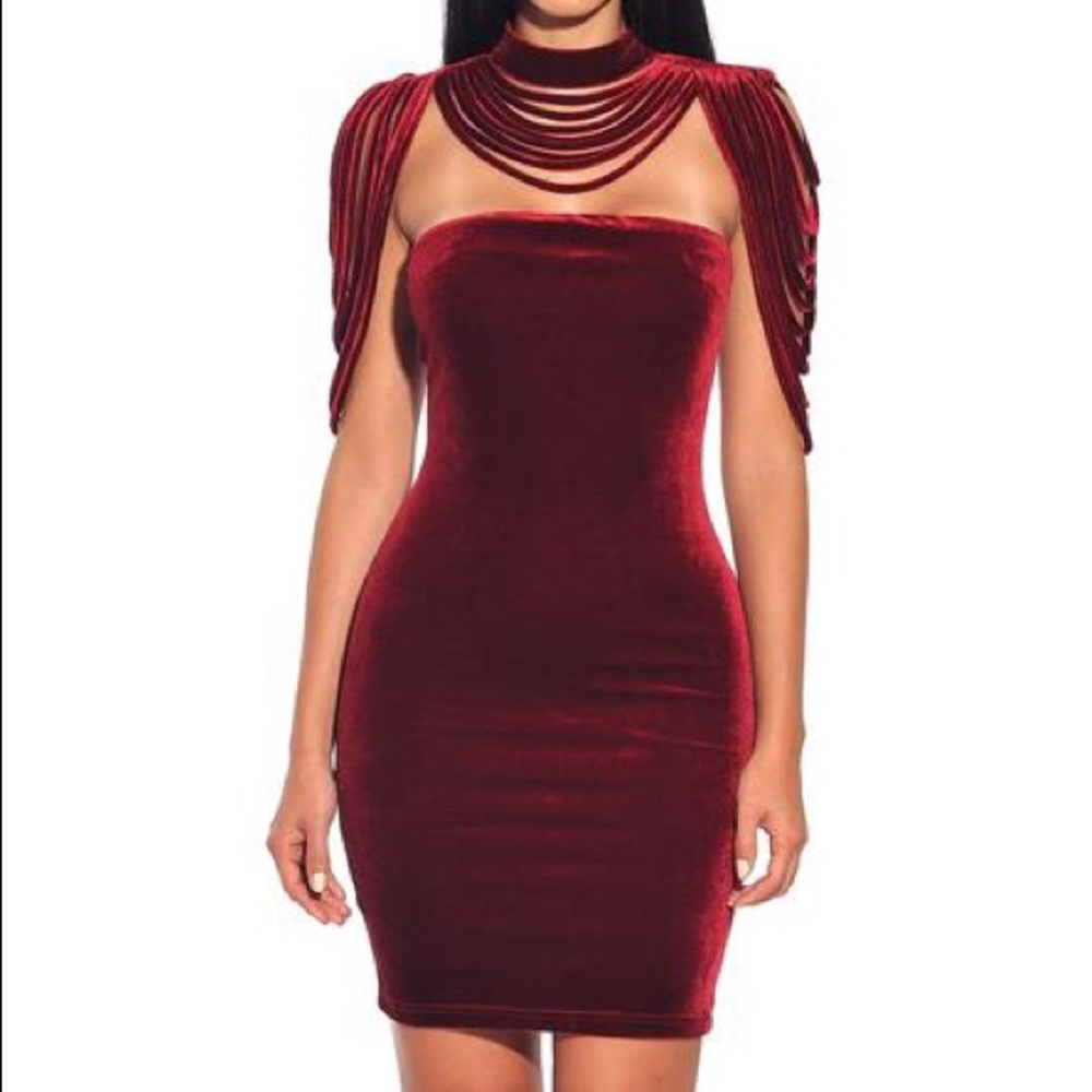 Red Velvet Collar Dress